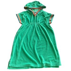 Hanna Andersson Kids Green Terry Cloth Hooded Swim Cover Up Dress Rainbow US 10